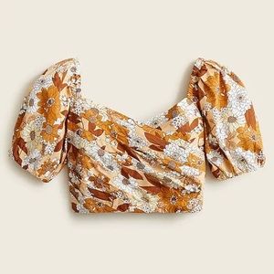 Puff sleeve organic cotton cropped top, in zinnia floral sz L